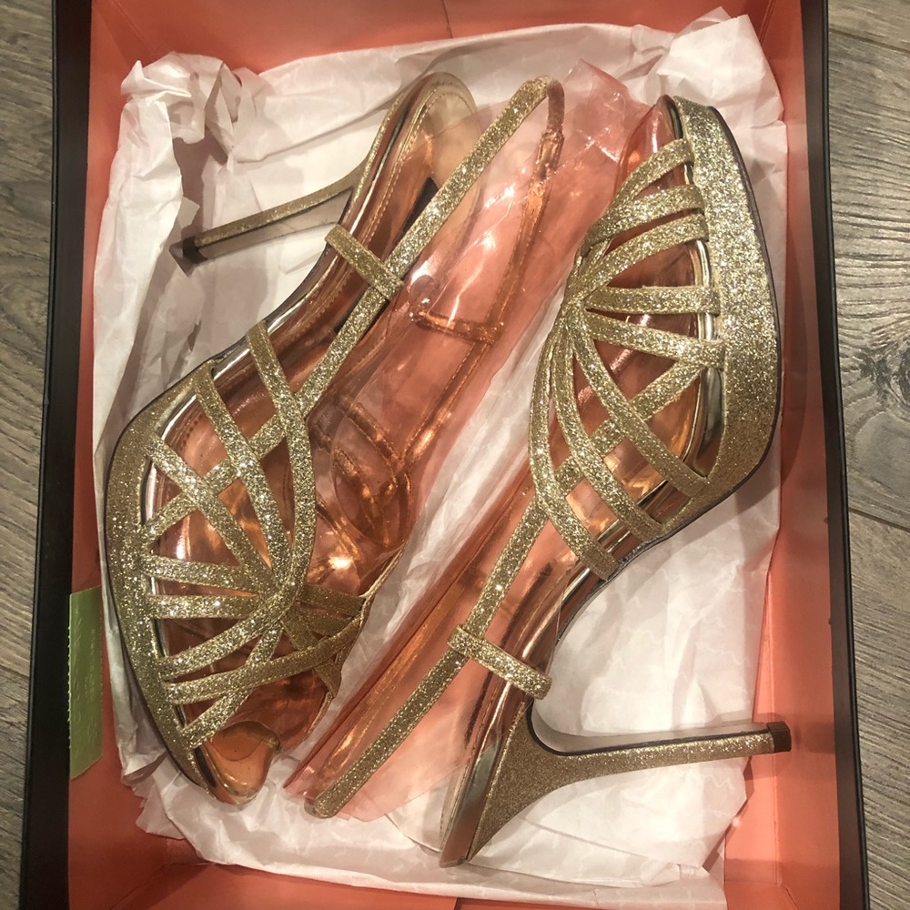 Wedding gold sparkle heels sz 7.5